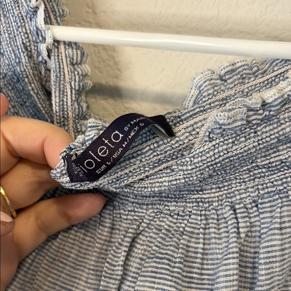 Mango Size medium blue and white striped off shoulder Blouse - Picture 2 of 7